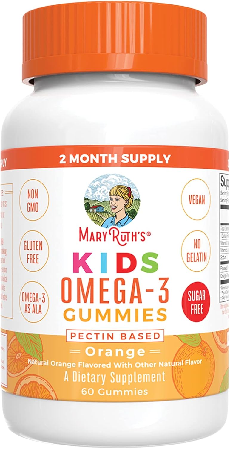 Vegan Omega 3 Gummies for Kids 2+ by MaryRuth's | 2 Month Supply | Sugar Free | Omega 3 Supplement with Vitamin C, Vitamin E, Flaxseed Oil | Immune Support, Overall Wellness | No Fish Taste | 60 Count