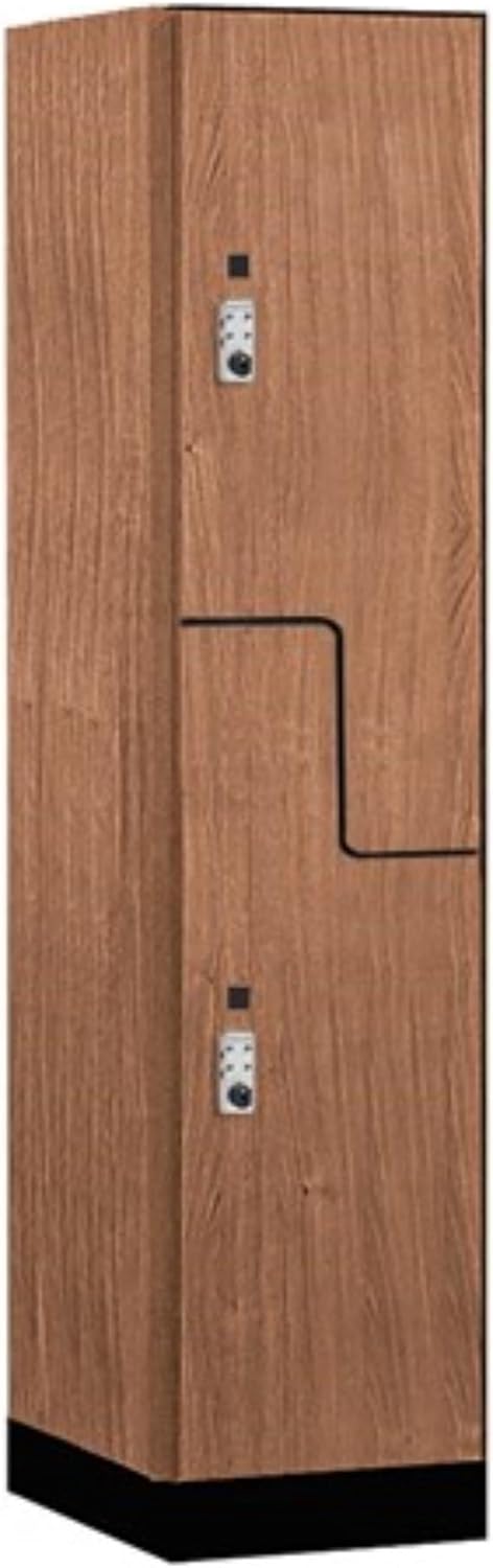 Salsbury Industries 18" Wide Premier Wood Locker-Double Tier 'S' Style-1 Wide-6 Feet High-18 Deep-Red Oak-Silver Resettable Combination Locks