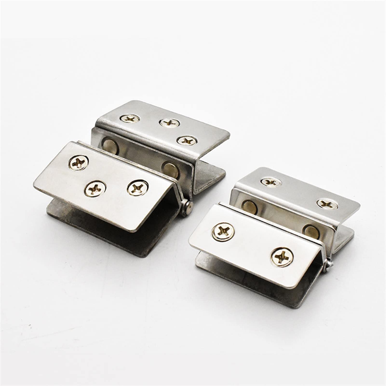 Hinge, 2PCS Glass Door Without Hole Stainless Steel Cabinet Cupboard Clamps Clip No Drilling Double Side(for 8-10mm)