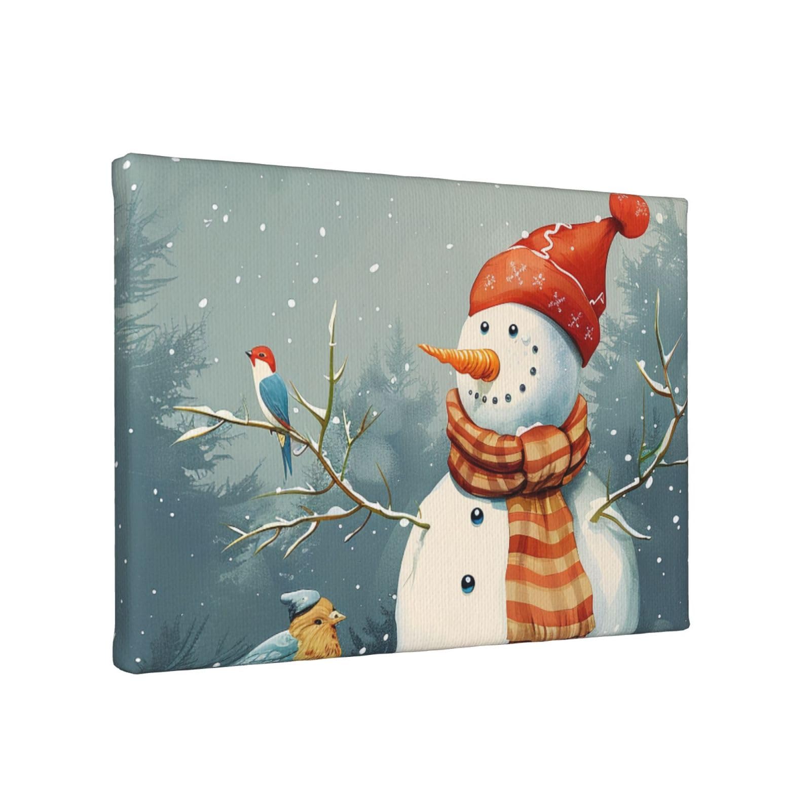 YKLJG Merry Christmas Bird Printed Wall Art Canvas Painting 30x20 CM Wooden Framed Picture Painting Artwork Prints for Bedroom Kitchen Home Office Decor