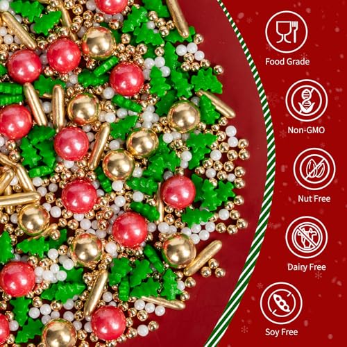 Image of Edible Christmas Sprinkles for Cake Decorating,Gold Red Green White Pearl