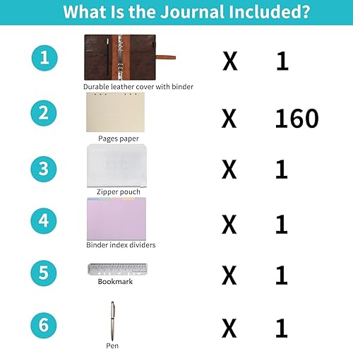 Miniatura 7 de Agenda de cuero Wonderpool A5, carpeta de cuaderno de escritura con papel punteado y cubierta con múltiples bolsillos, para viajes de negocios y