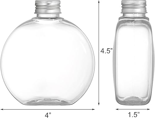 Miniatura 2 de Elsjoy Paquete de 24 botellas de plástico de 10 onzas con tapas, pequeñas botellas de plástico reutilizables redondas planas, mini botellas de jugo