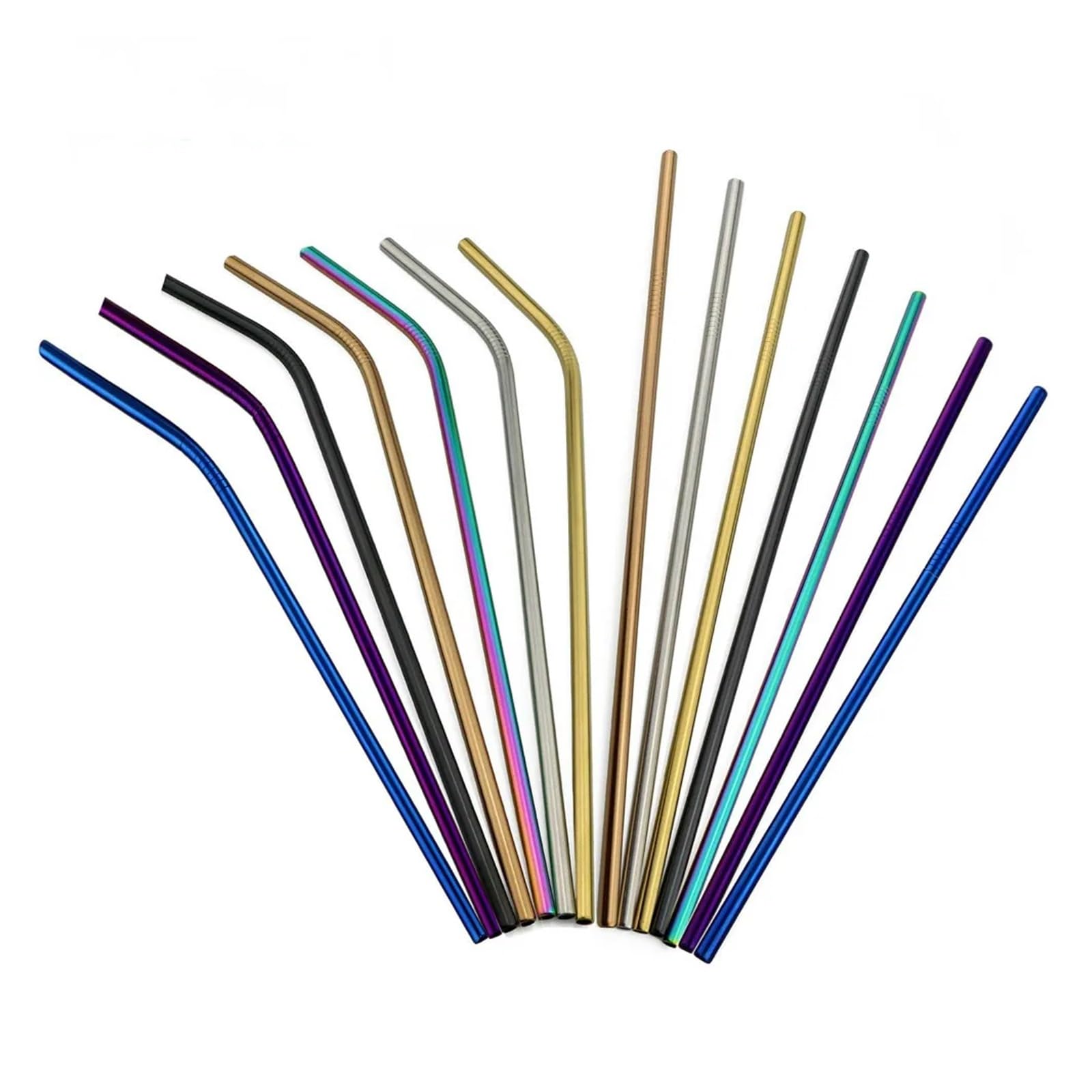 Strohhalme 5er-Set bunte Trinkhalme aus Metall, rosa, wiederverwendbar, regenbogenfarben, gebogen, gerade, Edelstahl 304, inklusive Reinigungsbürste für Smoothie(Glod-1)