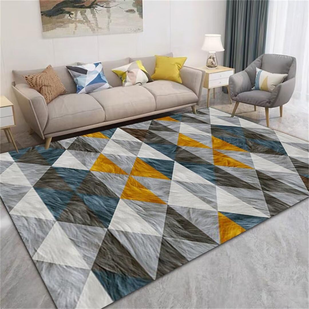 Tapis de couloir géométrique gris 180x280 cm lavable pour grand salon