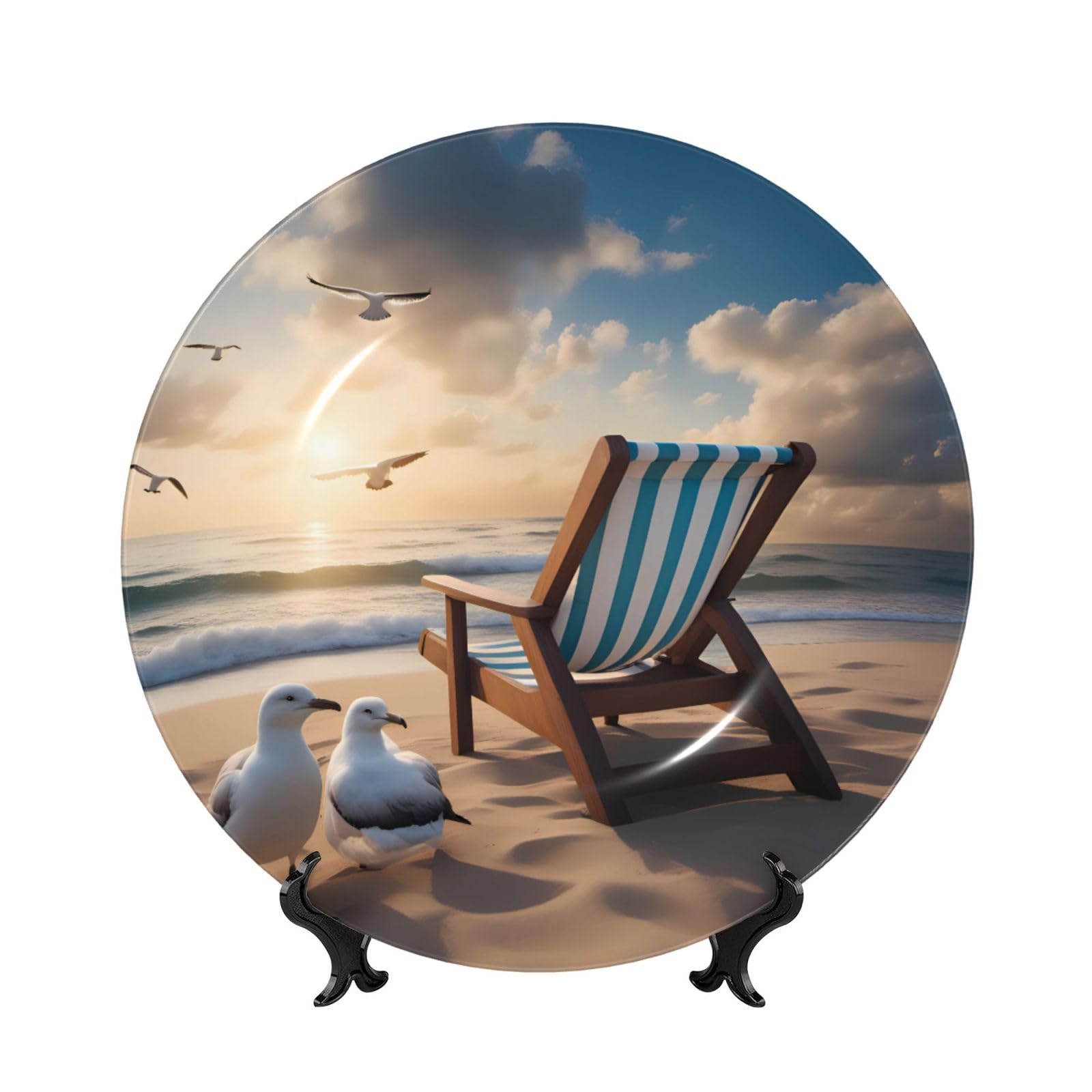SXZVVBN beautiful blue sky and sea Bone China Decorative Plate Art with Stand Removable Adhesive Hanging for Home Office 7in