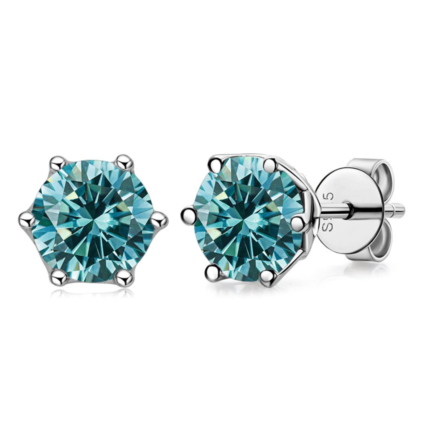 WZGWDC 1 Karat D-Farbe-Moissanit-Ohrringe für Damen und Herren, S925-Sterlingsilber, rosa/blau/grüner Diamant-Ohrstecker für Damen, Hochzeit, Geburtstag, Geschenk mit Zertifikat