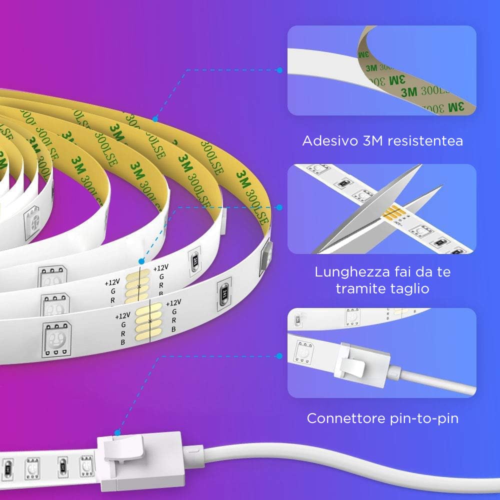 Govee Striscia LED, Smart WiFi Striscia RGB, Compatibile con Alexa, Google Assistant e APP, Modalità Musica, Multicolore Luci Camera da Letto, Bar, Festa, 24V, 2 Rotoli da 5 M | Compatibile con Alexa & Google Assistant, Alimentazione 24V, Camera da Letto,