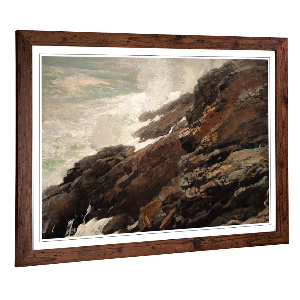 Big Box Art Framed Print of Winslow Homer High Cliff Coast Maine Design | Wall Art Picture | Home Decor for Kitchen, Living Room, Bedroom, Hallway, Walnut, A2 / 24.5x18 Inch / 62x45cm