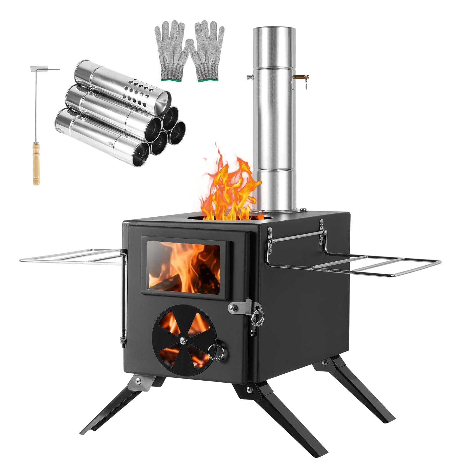 SOPPY Zeltofen mini Holzofen Tragbarer Campingkocher Edelstahl Herd Campingofen Gartenofen mit Schornsteinrohre Werkstattofen für Zelt/Garten/Camping/Outdoor/Picknick/Kochen, Schwarz