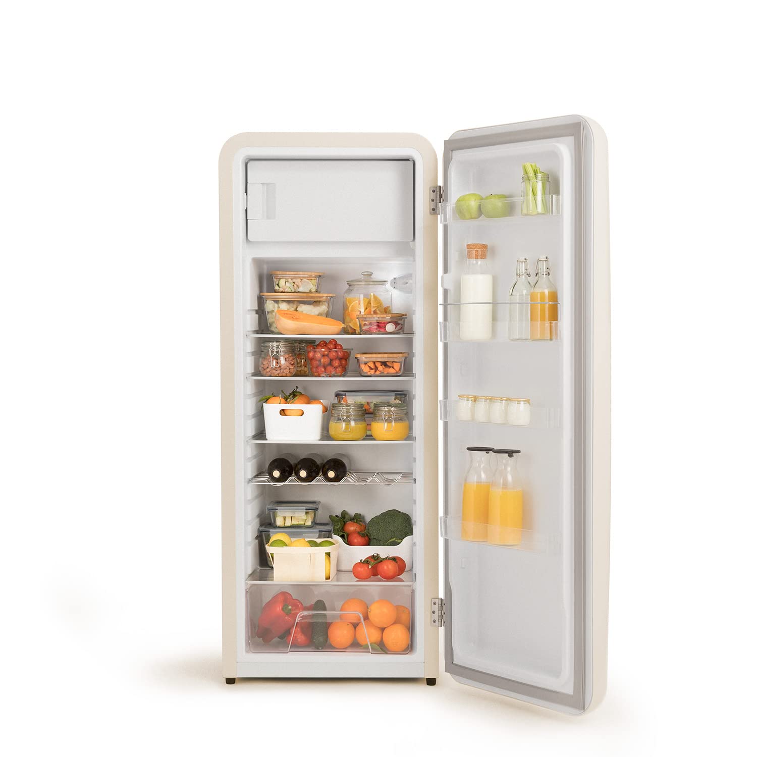 CREATE / RETRO FRIDGE 150 WOOD/Frigorífico blanco roto maneta madera con congelador 281L / 102W. bajo consumo. diseño vintage. 150cm. 3 estantes. regulador temperatura. botellero. 60x60x150cm — view 64