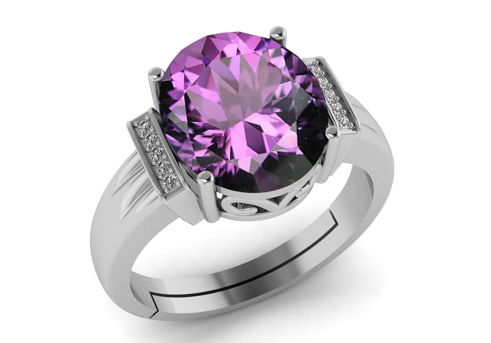 LMDPRAJAPATIS Anillo ajustable de plata con amatista púrpura de 11 quilates para hombres y mujeres