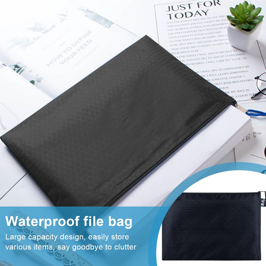 Bolso Impermeable para Dinero con Cremallera A5 Negro