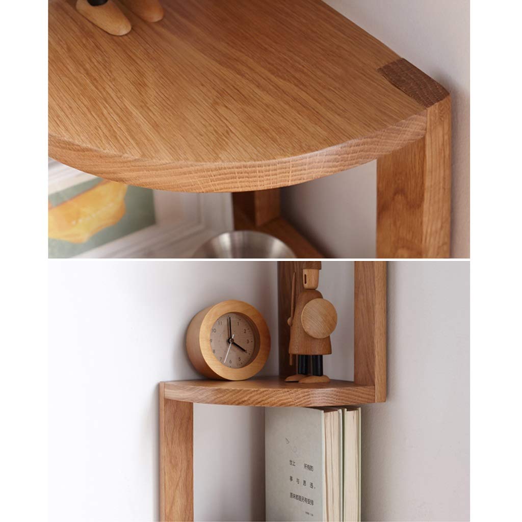 Oak Wood Small Corner Shelf Stand for Desk Zigzag Design, 3 Tier