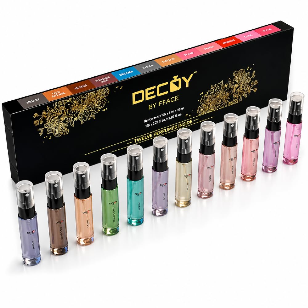 DECOY by FFACE Luxury Perfume Gift Set (12 x 5ml) – Long Lasting Eau De Parfum Discovery Kit – Premium Unisex Fragrance Set for Men & Women (Oud, Vanilla, Citrus, Woody, Floral) – Perfect Travel, Gift & Anniversary Gift