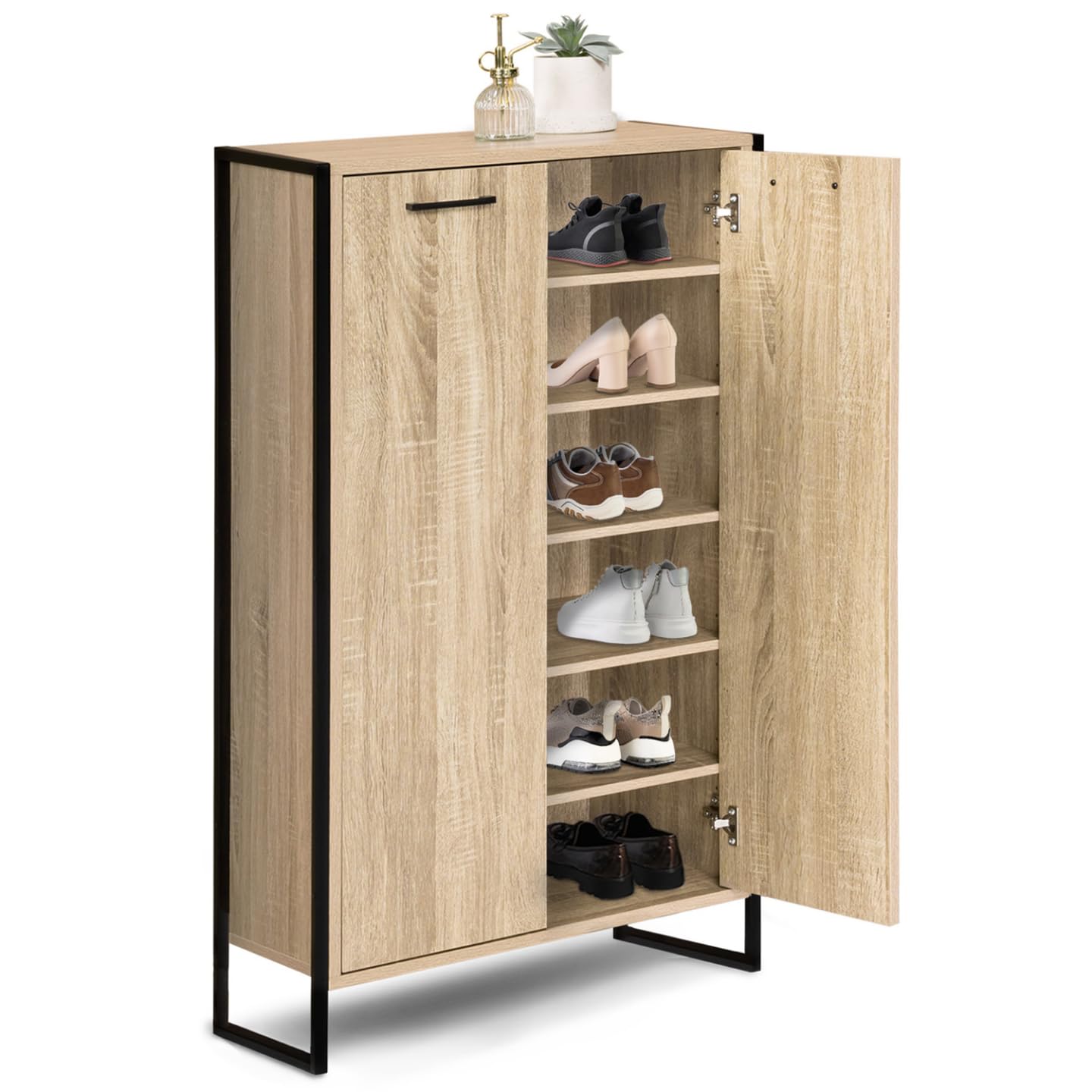 IDMarket - Armario zapatero LUIS de diseño industrial con 2 puertas