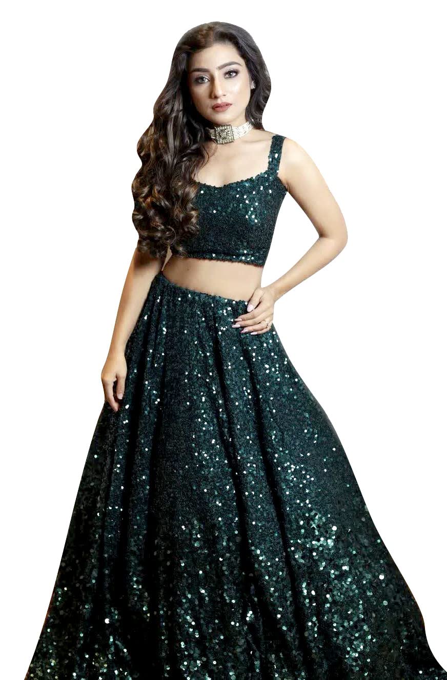 TRENDMALLSDesigner Most Amazing Sequins Work Lehenga Set, Dark green, Free Size