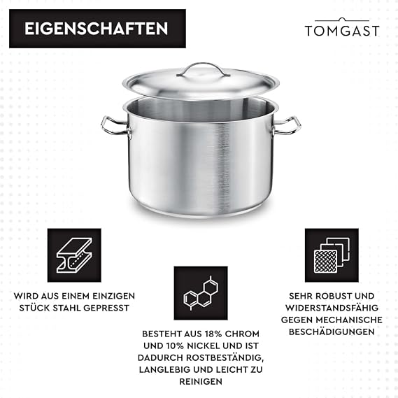 Medium Pot Diameter 24 cm with Lid Pro Capacity 6.5 L Height 15 cm Stainless Steel Layered Base for Induction and Hot Plates Dishwasher Safe