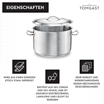 Medium Pot Diameter 24 cm with Lid Pro Capacity 6.5 L Height 15 cm Stainless Steel Layered Base for Induction and Hot Plates Dishwasher Safe