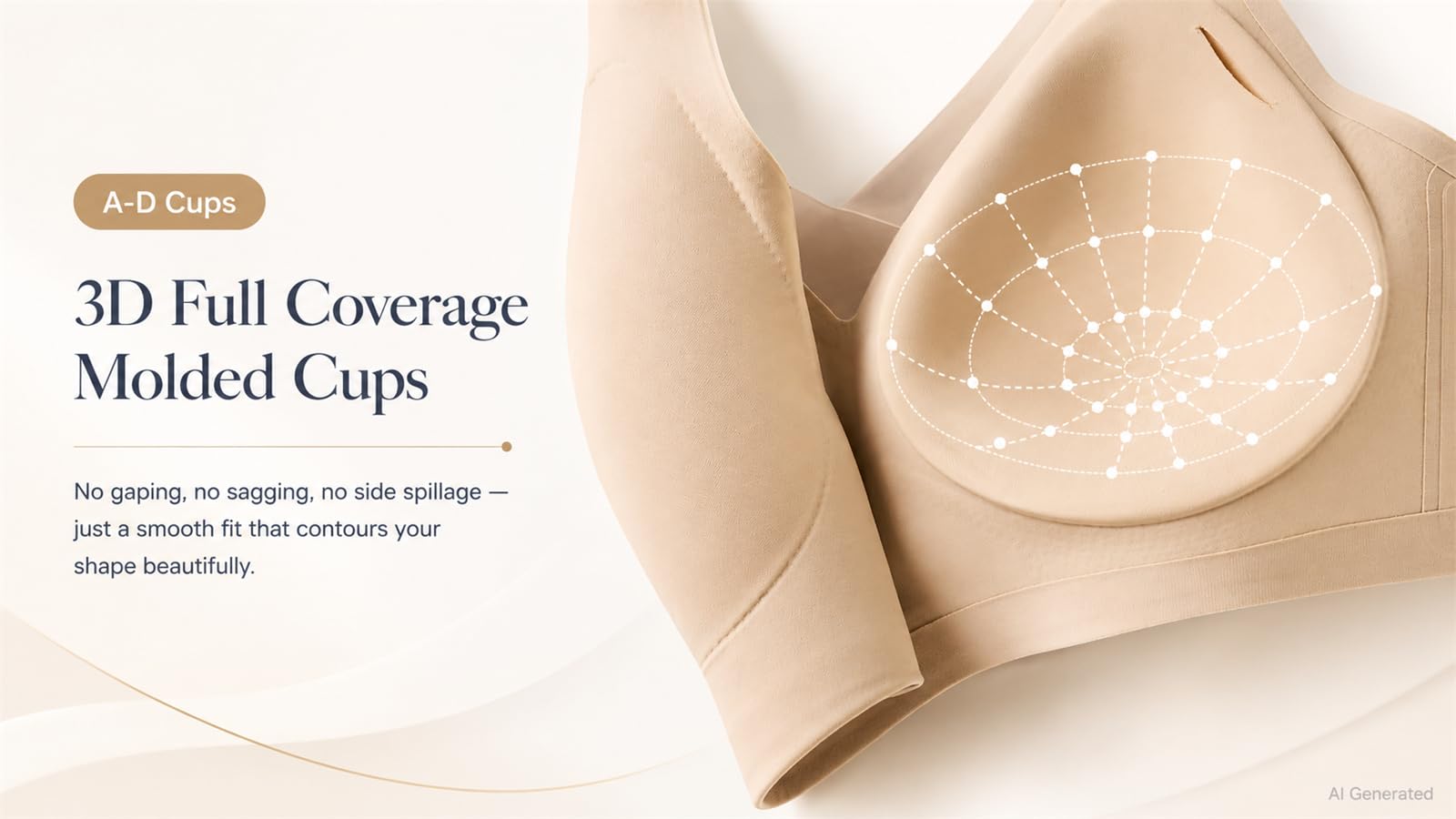 Reggiseno da donna senza fili, senza cuciture, push-up, con rete a V | Coppe modellate sottili, spalline regolabili, chiusura posteriore a tre file, abbigliamento quotidiano