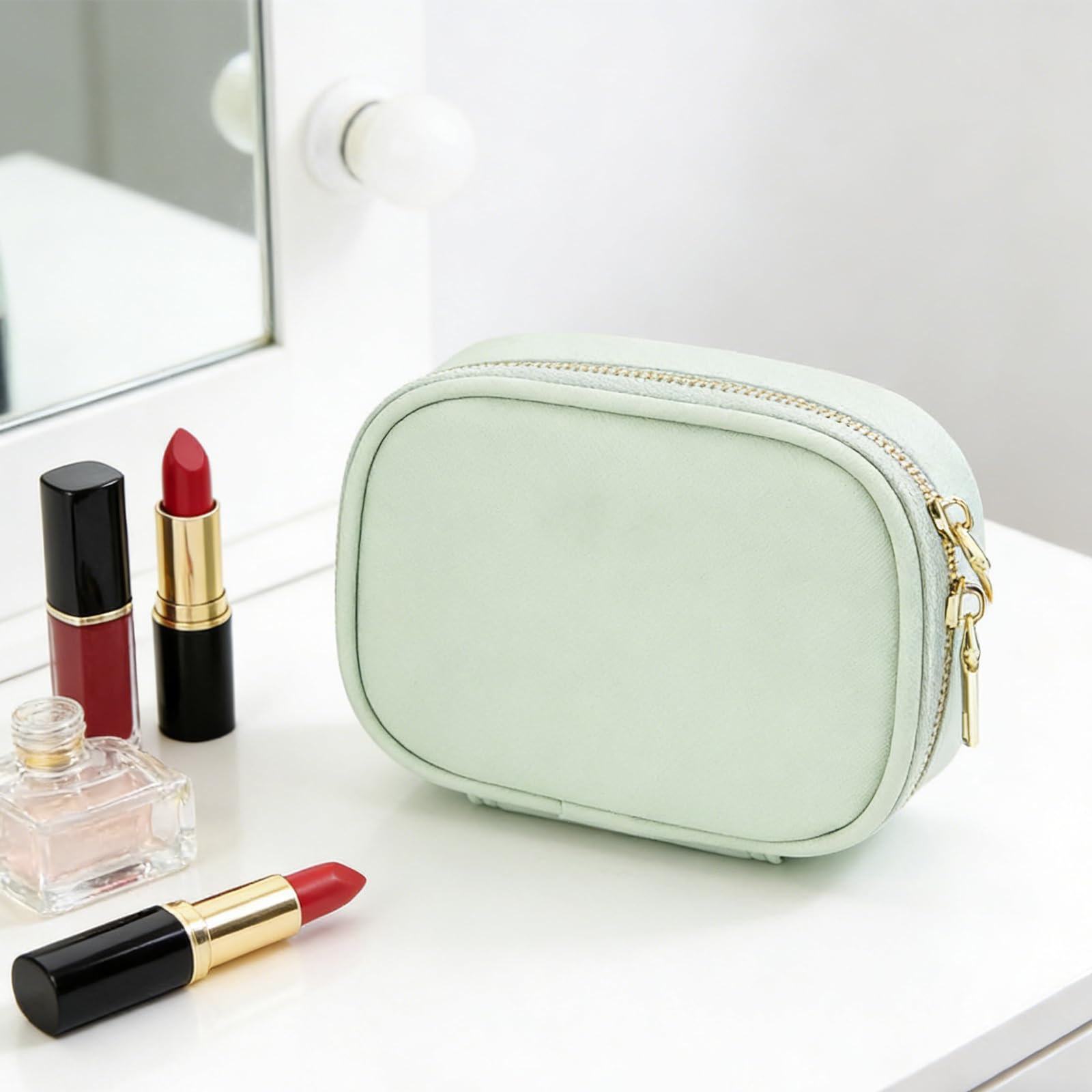 Borsa per trucco con specchio LED Borsa per organizer cosmetici portatile Custodia per trucco impermeabile borsa da toilette Donna cosmetico