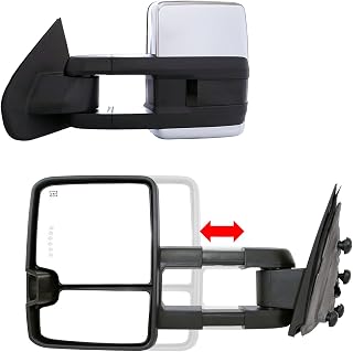 Paragon Towing Mirrors for 2007-13 Chevy Silverado 1500 / GMC Sierra 1500 & 2008-14 Silverado/Sierra 2500/3500 - Powered, Heated, Smoke Turn Signals, LED in Glass - Chrome Pair Set