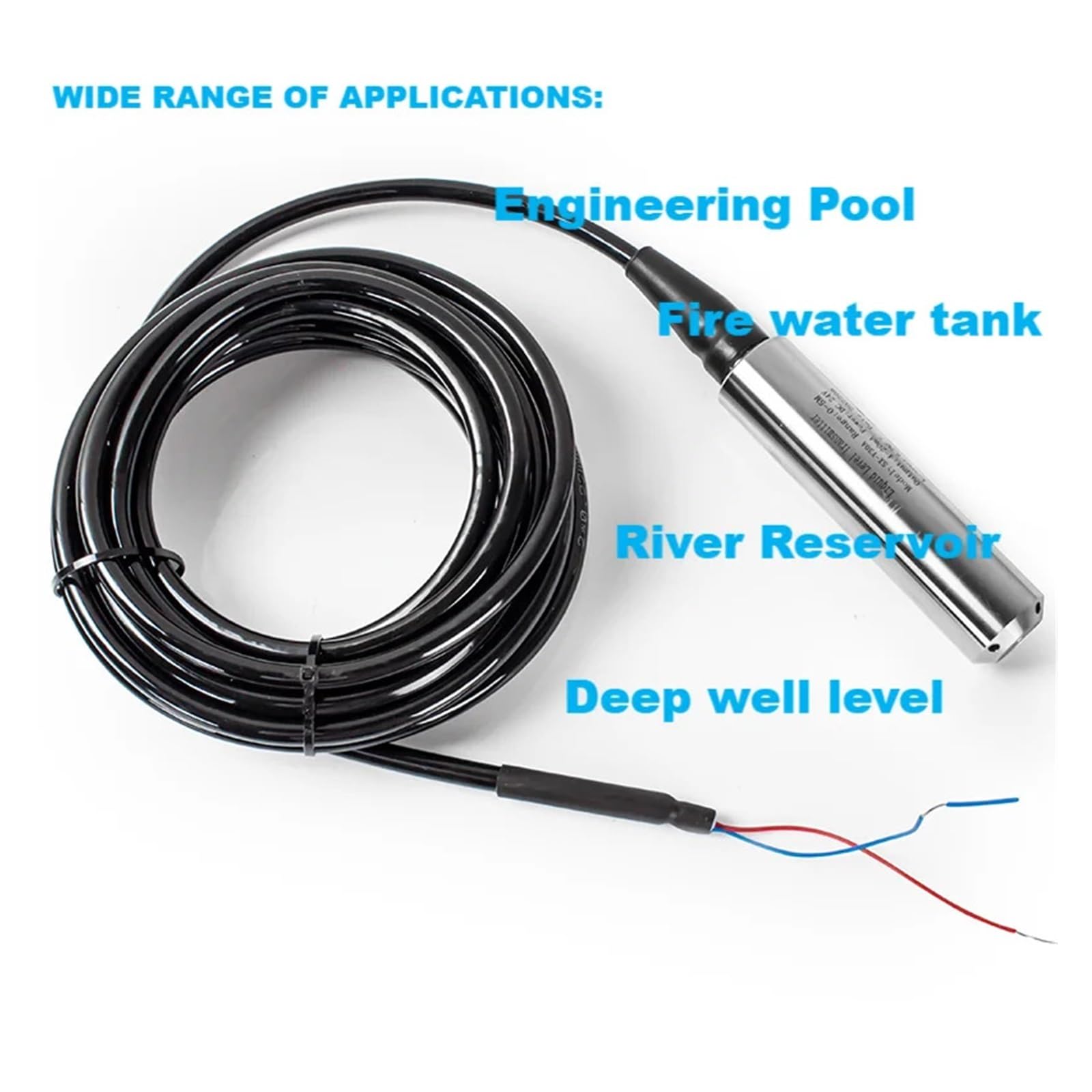 Transmisor de nivel de líquido hidrostático de rango de 0-5m a 0-3,3 V, sonda de salida de 4-20mA 0-10V, 0-5M, 10M, 15M, 20M, 1 ud.(0-5V output,2m Range2m Cable)