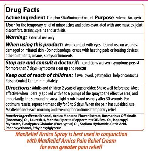 Miniatura 5 de MaxRelief Spray de alivio del dolor de árnica, alivio del dolor muscular y articular de acción rápida, calor relajante para músculos, articulaciones