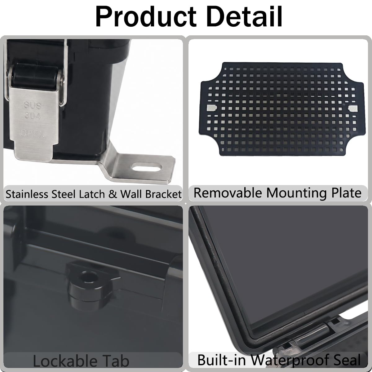 Junction Box,IP67 Waterproof Electrical Box Hinged Clear Cover Stainless Steel Latch Project Box Enclosure with Mounting Plate & Wall Bracket, Black 11.8 x 7.9 x 6.7inch(300x200x170mm) — Amazon image 3