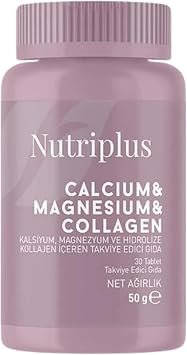 Farmasi Nutriplus Calcium & Magnesium & Collagen, 30 Tablets, 1.76oz | Type II Collagen, 333 mg Calcium, 133 mg Magnesium | Gluten-Free, No Added Sugar, Lactose Free, Preservative Free,