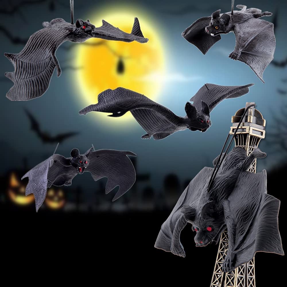 6 Stück Halloween-Dekorationen - 3D Fliegende Fledermäuse Aus Gummi, In 3 Größen, Gruselig Realistisch