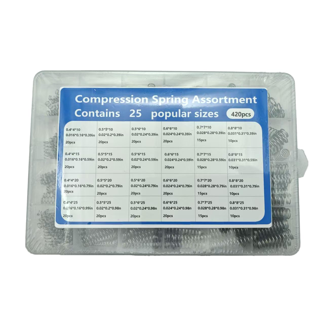 Compression Springs Assortment Kit, 390 Pieces, 24 Sizes, Stainless Steel Springs