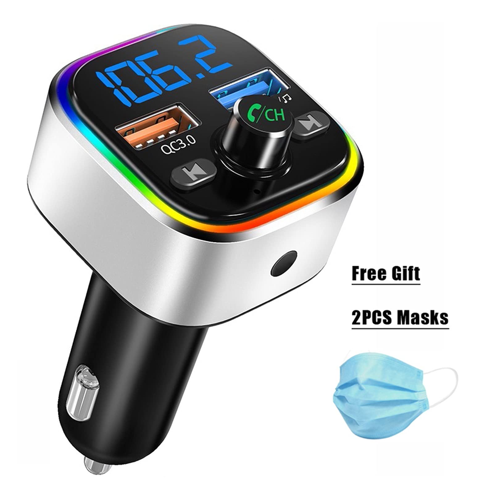Adattatore Audio Bluetooth. T32 RGB. Auto FM. Trasmettitore Bluetooth 5.0 Vivavoce Wireless MP3. Adattatore Radio Player. QC3.0. Doppio USB Carica Veloce Auto FM. Modulatore