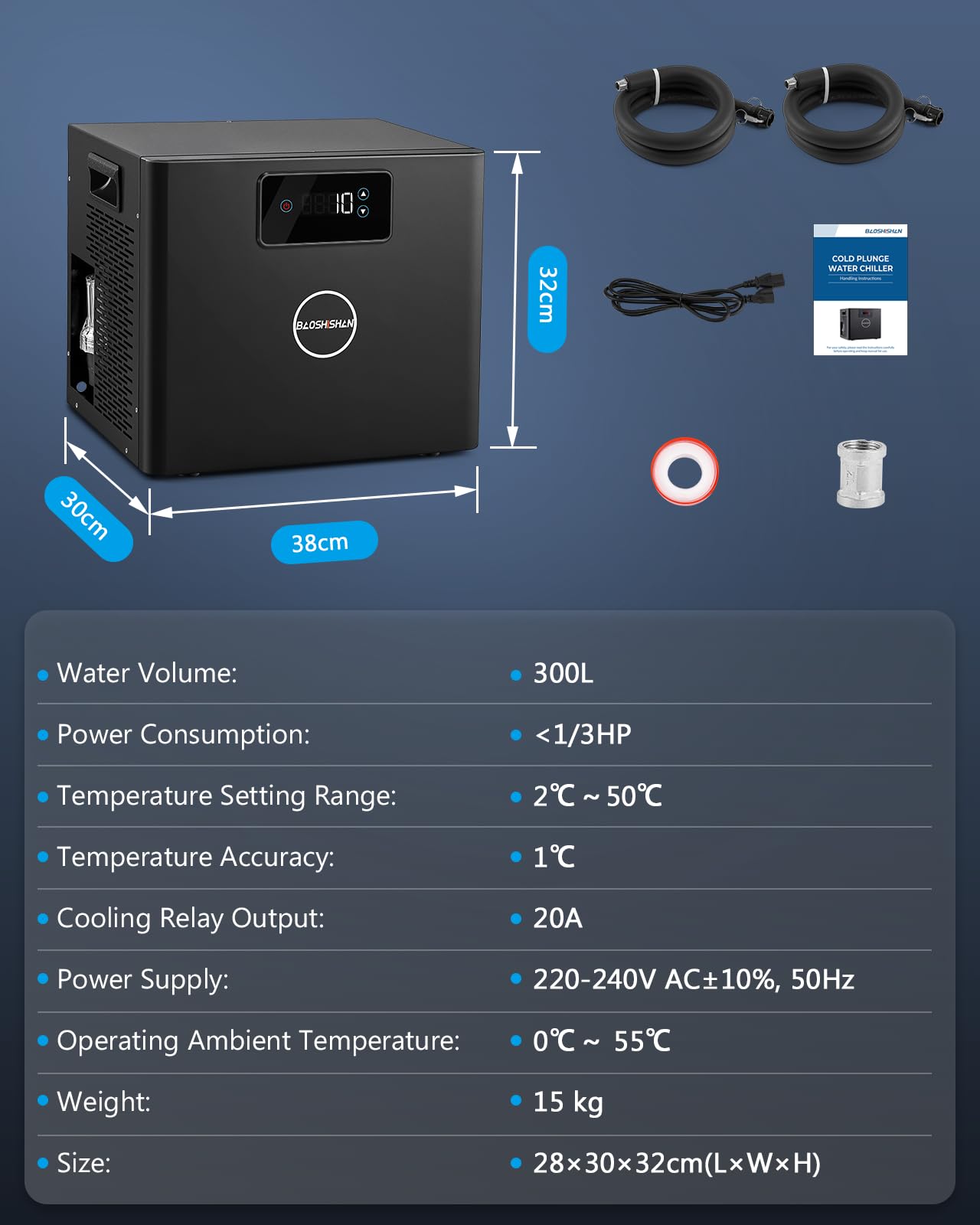 BAOSHISHAN Enfriador de agua para baño de hielo 1/3 HP, rango de ajuste de temperatura 0-50 ℃, con filtro y bomba integrados