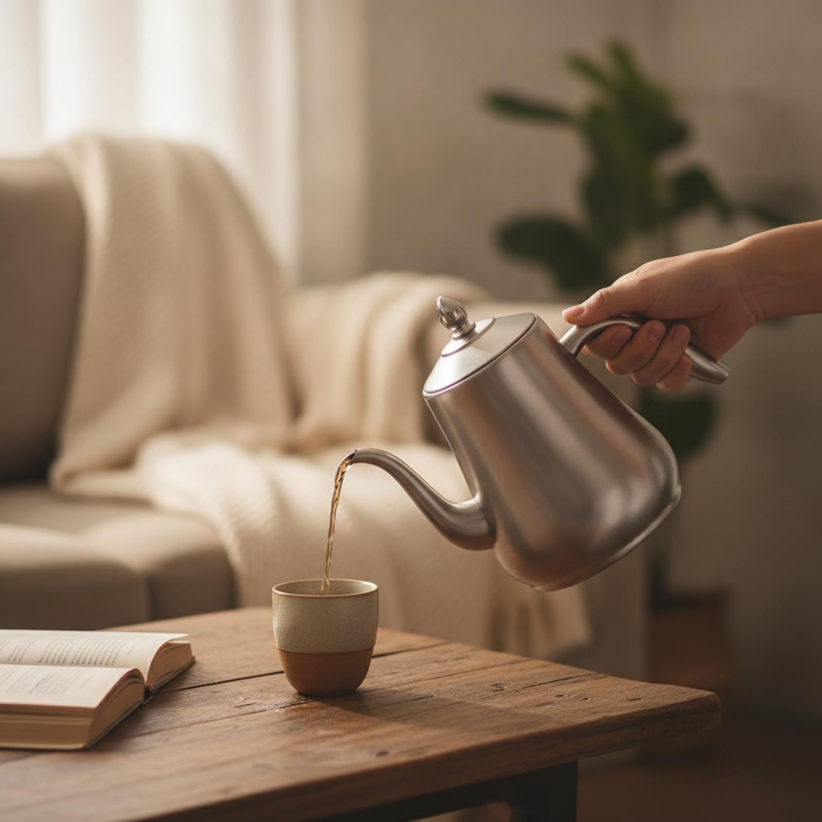 Colcolo Tetera de Acero Inoxidable con Hervidor Cafetera y Jarra Filtro Extraíble Que Retiene Hojas y Libera Aroma Vertido Controlado Diseño Retro Elegante, 1550ML