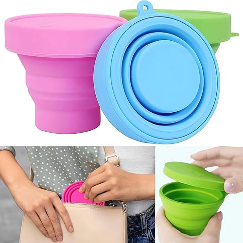 Miniatura 6 de AKOAK Taza de viaje plegable de silicona, taza portátil para hacer gárgaras, para salir, viajar y acampar (juego de 3, color caramelo)