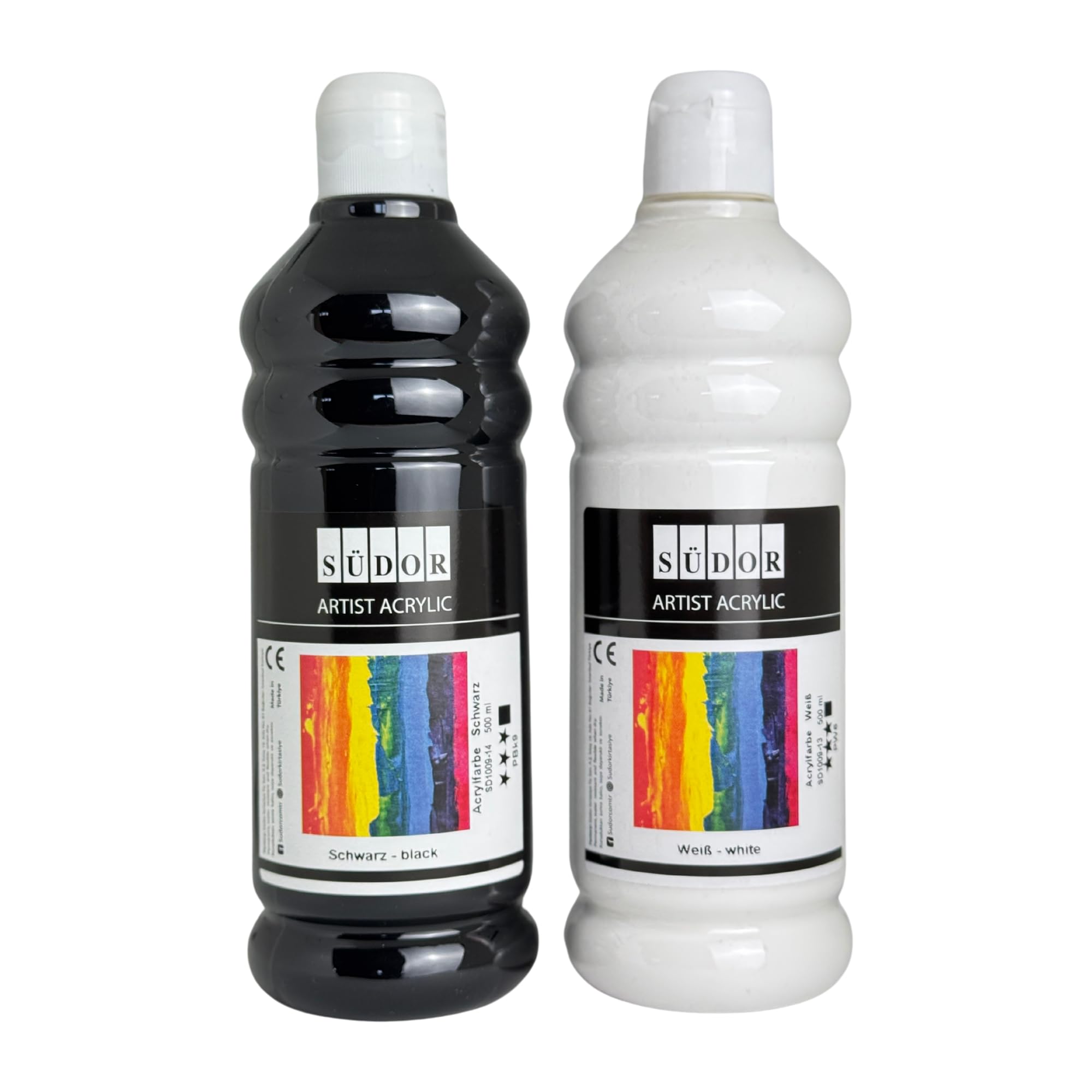 SÜDOR ACRYLFARBEN-SET 500 + 500 ml, Total 1000 ml. Geeignet für Acryl-Pouring. Hochpigmentierte, deckende Künstler-Malfarben. Wasserfest. Vegan (DUO (Schwarz, Weiß))