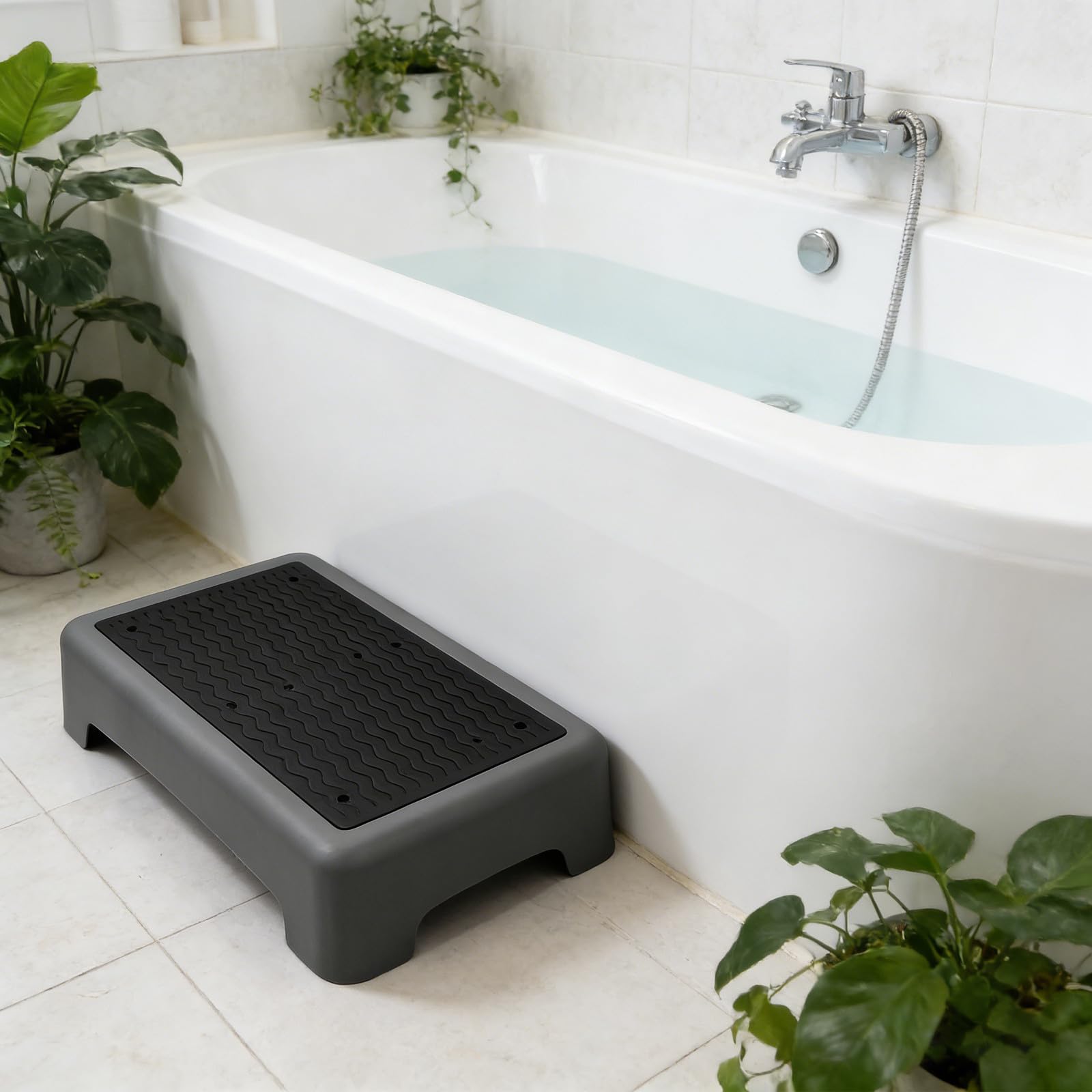 Alipis Tritthocker zur Höhenhilfe 44x34cm mit Rutschfester Oberfläche Kunststoff Stabile Fußstütze für Bad und Toilette für Senioren und Erwachsene