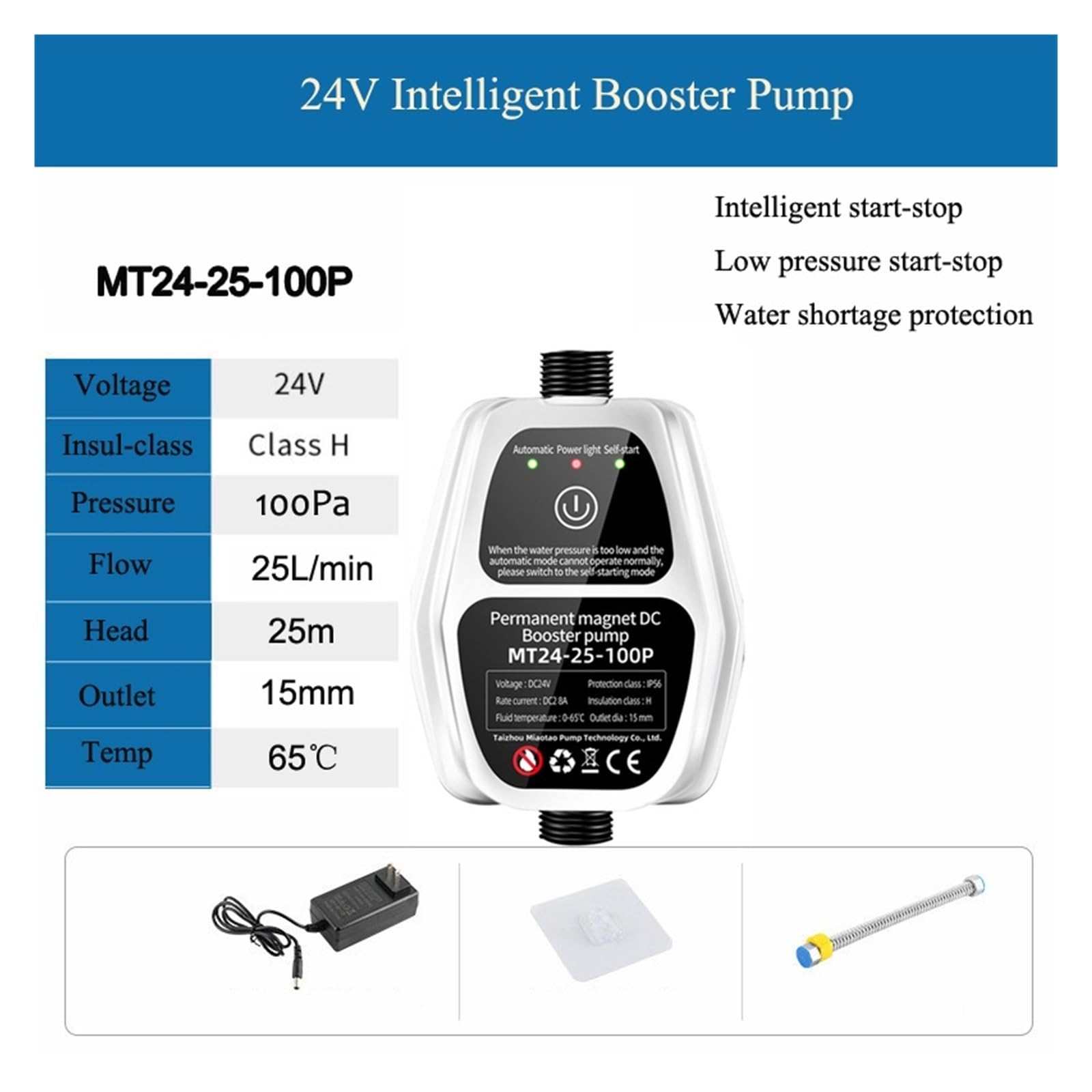 Bomba De Refuerzo Automática Grifo Tubería De Agua Refuerzo Calentador De Agua Ducha Ducha Baño Presión De Agua Presurizada Mute 24Vboosterpump(100Pa)