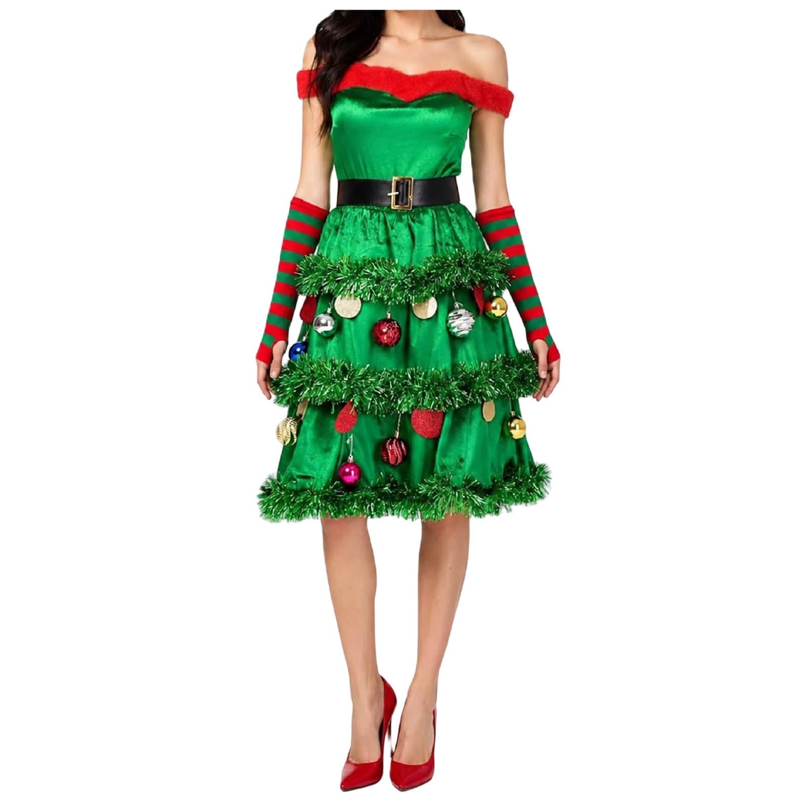 Women Christmas Tree Fancy Dress Xmas Party Costume Festive Themed Outfit