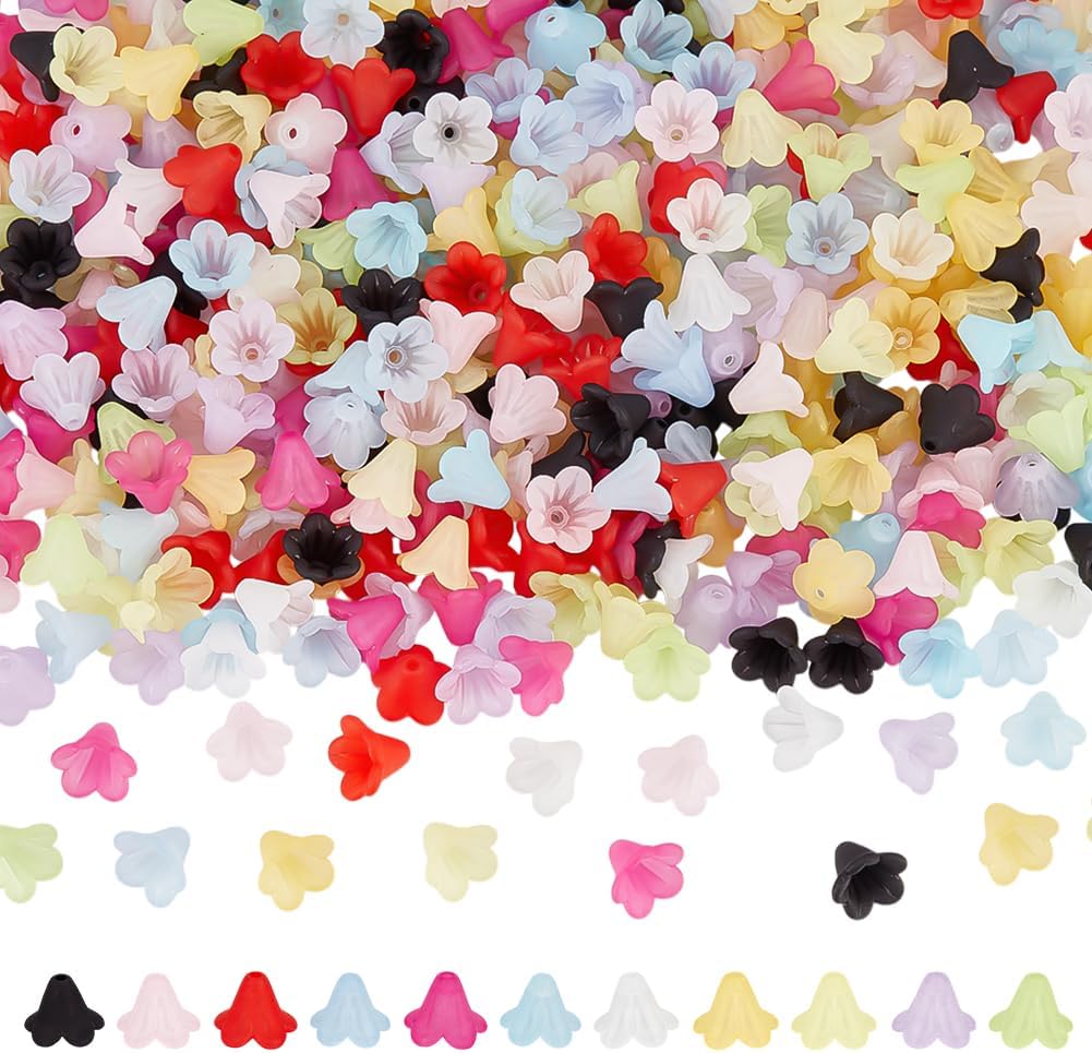 550Pcs Flower Beads Caps 11 Colors Acrylic Morning Glory Beads Mixed Color Floral Bead Flower End Caps Spacer Loose Bead for Earrings Necklace Necklaces Jewelry Making Supplies