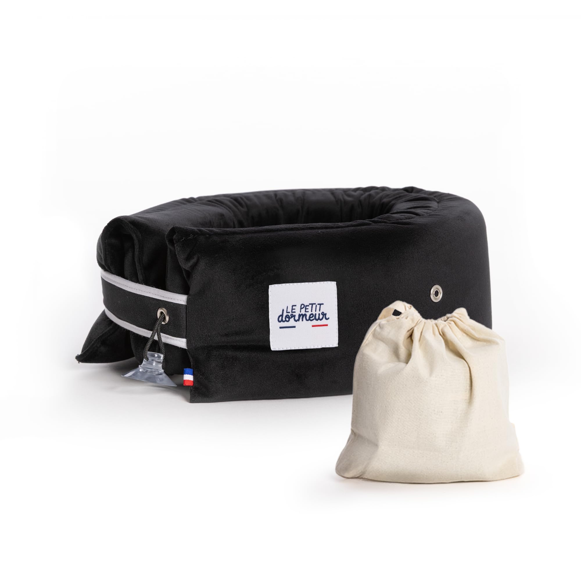 Cuscino da viaggio ergonomico 3 in 1, cuscino da viaggio ultra confortevole, pratico e compatto, prodotto in Francia, lavabile in lavatrice, velluto nero