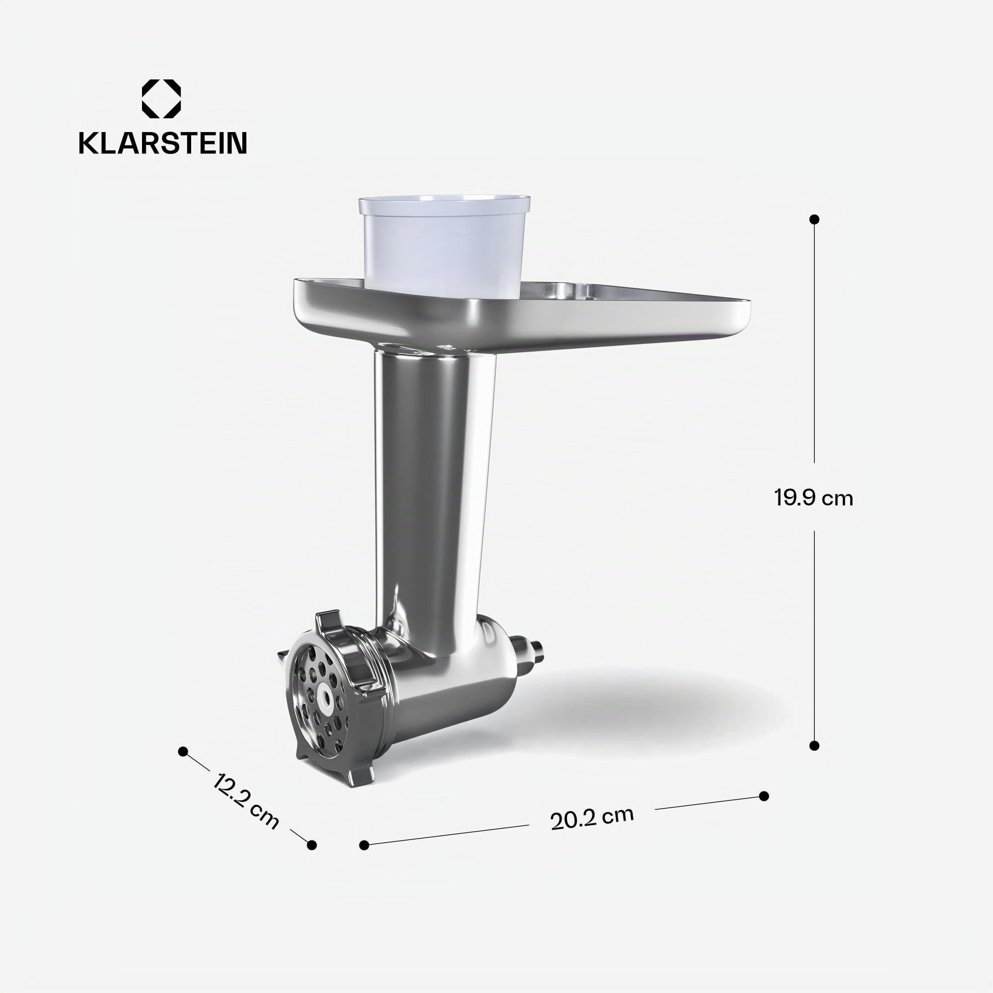 Klarstein Chiara hachoir pâtisserie – accessoire polyvalent, couteau 4 lames inox, 3 disques de coupe, préparation facile de saucisses, compatible avec le robot de cuisine Chiara