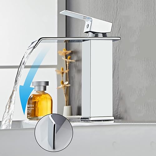 Miniatura 3 de Grifos de lavabo, cascada de grifo de lavabo, grifo de lavabo de baño de acero inoxidable, agua fría y caliente, cascada de una sola manija grifo de