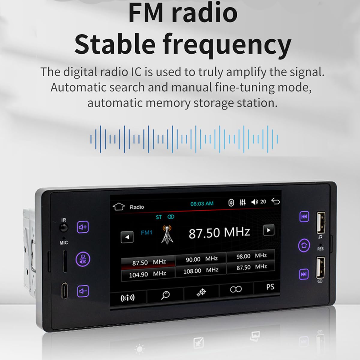 Samochodowe radio pojedyncze DIN z 5-calowym ekranem dotykowym, kompatybilne z CarPlay Android Auto, Bluetooth, ekranem dotykowym, radiem FM Mirror Link, typem C, szybkim ładowaniem USB 2.1A