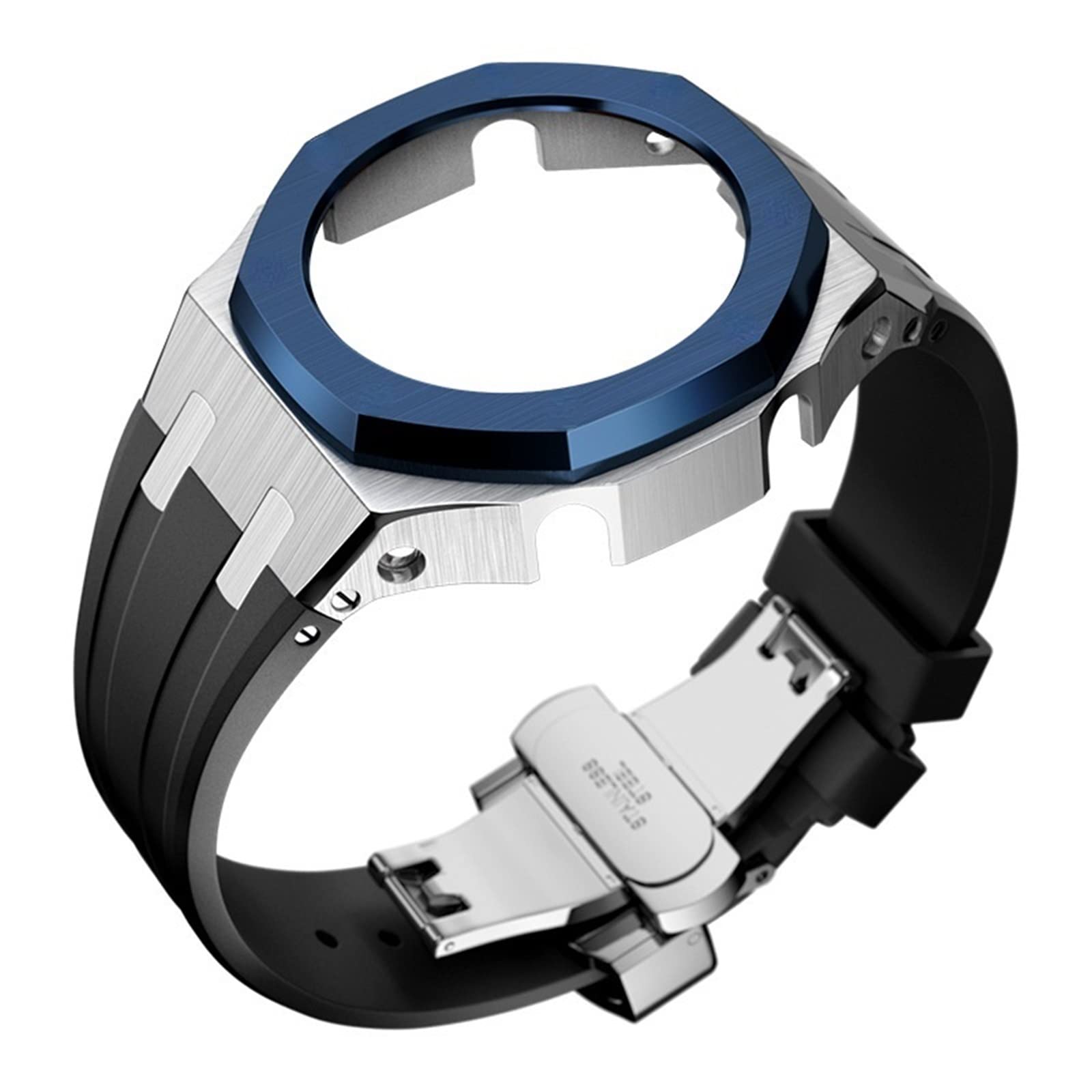 CNHKAU For Casioak GA2100 Mod Kit Gen3 Gen4 Metal Stainless Steel Case Band Modified Watch Strap CASE For GA2110 Replacement Gen4 (Color : Rubber BSU)