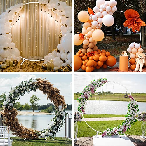 7.2Ft Round Backdrop Stand, White Metal Round Balloon Arch Standt Decoration, Balloon Arch Stand With Base, Backdrop Stand For Parties, Valentine's Day, Wedding, Birthday, Christmas, Garden Decoration #TOP5