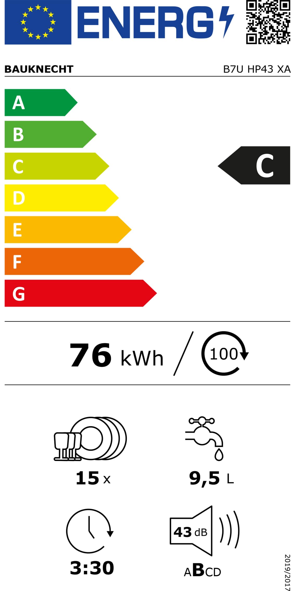 Bauknecht B7U HP43 XA zmywarka do naczyń do zabudowy, 60 cm, 15 nakryć wymiarowych, PowerClean Pro, efektywne dysze wysokociśnieniowe, Natural Dry-automatyczne otwieranie drzwi, lepsze