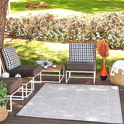 Livabliss Demre Outdoor wetterfest - In und Outdoor für Balkon 160x213 cm, Terrasse, Garten, Küche - e Boho Style für draußen - Hellgrau und Elfenbein