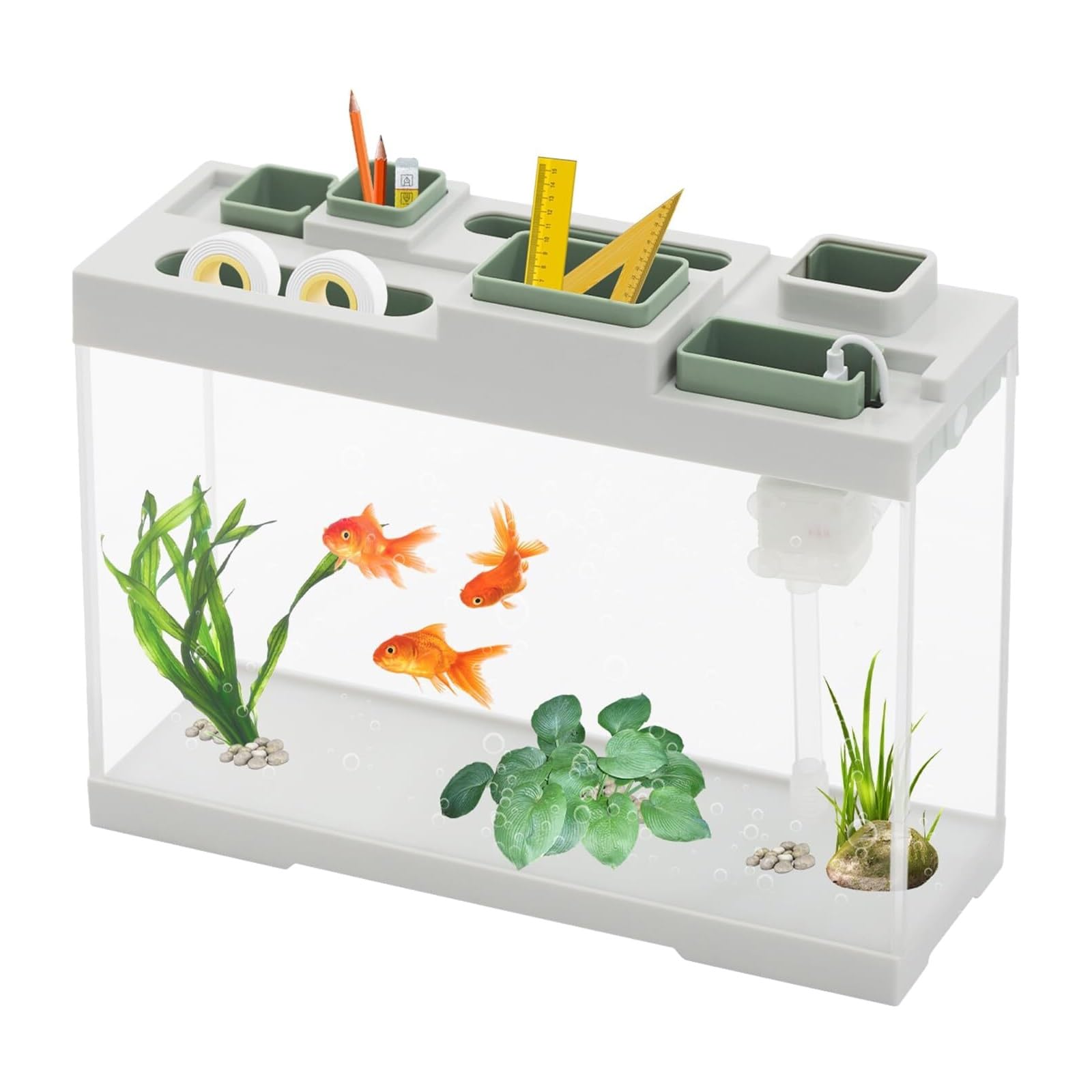 Acquario da tavolo, acquario stretto da 3 a 4 litri con filtro pompa silenzioso e luci a LED, piccolo acquario in acrilico con 3 interfacce di tipo C, per piccoli pesci tropicali, guppy, pesci rossi(W
